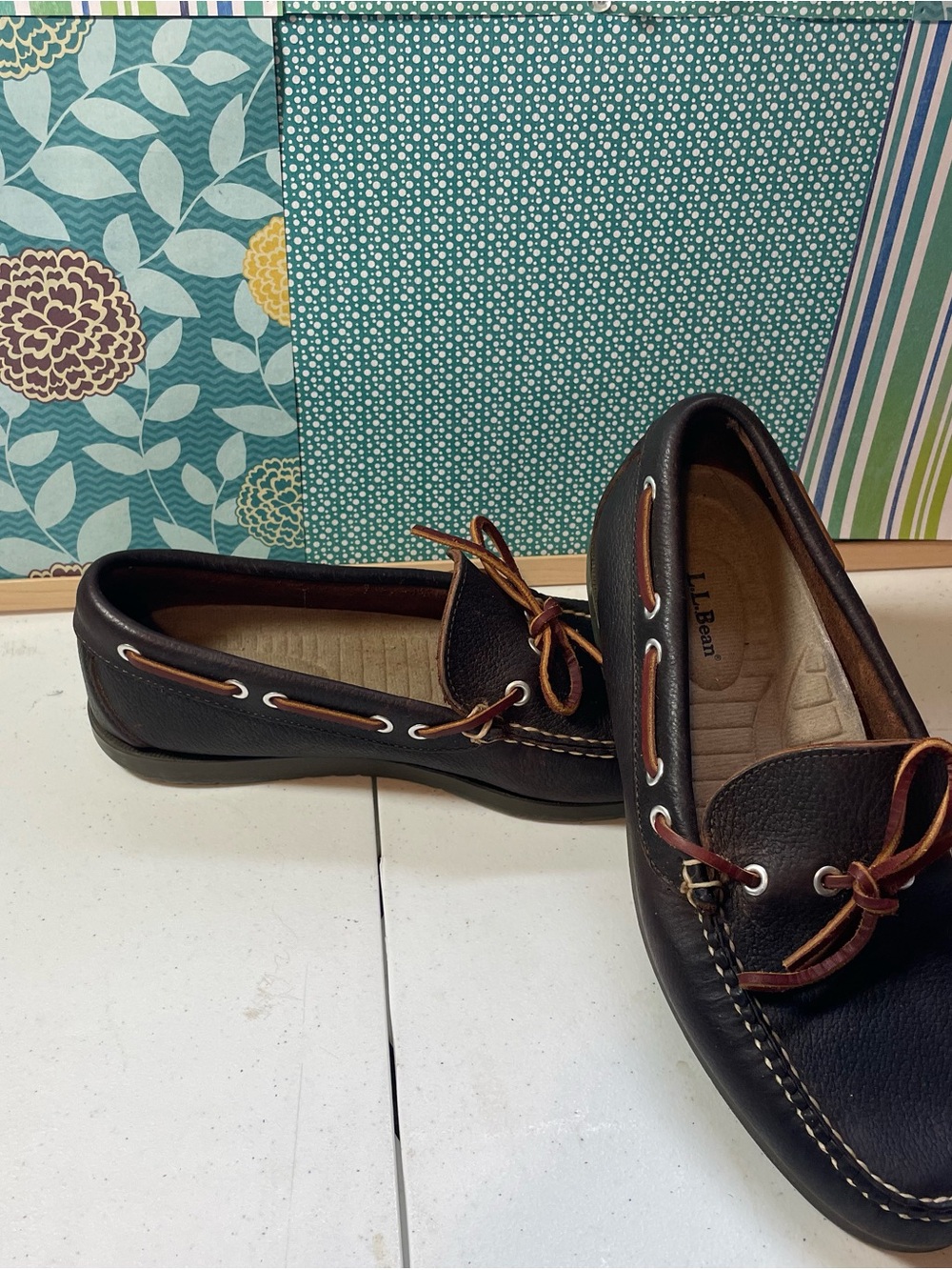 L.L. Bean Men’s Dark Brown Leather Boat Shoes with Leather Laces